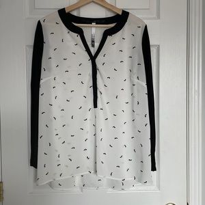 Kensie high heel shoe print semi sheer blouse